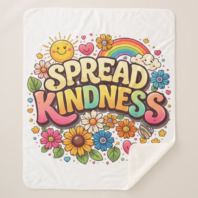 Spread Kindness – Cute Floral Rainbow  Sherpa Blanket (Front)