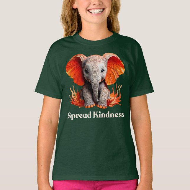 Spread Kindness Cute orange-red Baby Elephant  T-Shirt (Front)
