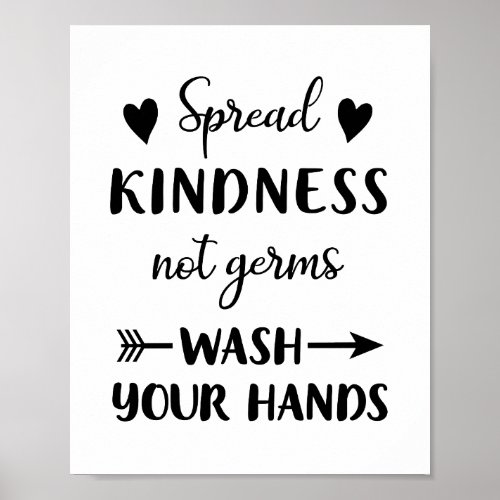 Spread Kindness Not Germs Wash Your Hands Bathroom Poster