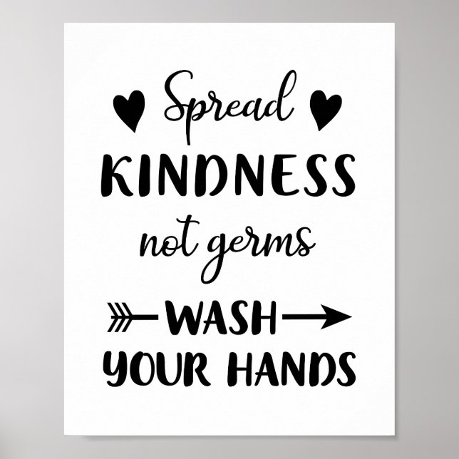 Spread Kindness Not Germs Wash Your Hands Bathroom Poster (Front)