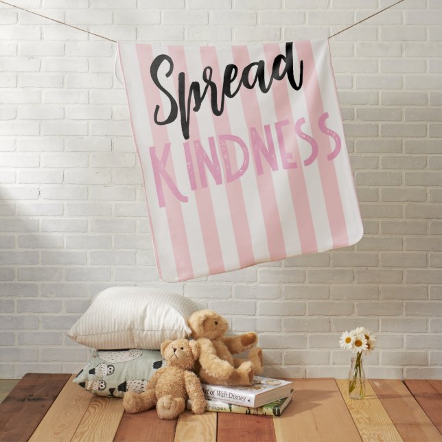 Spread Kindness Pink & White Stripe Baby Blanket  (In Situ)