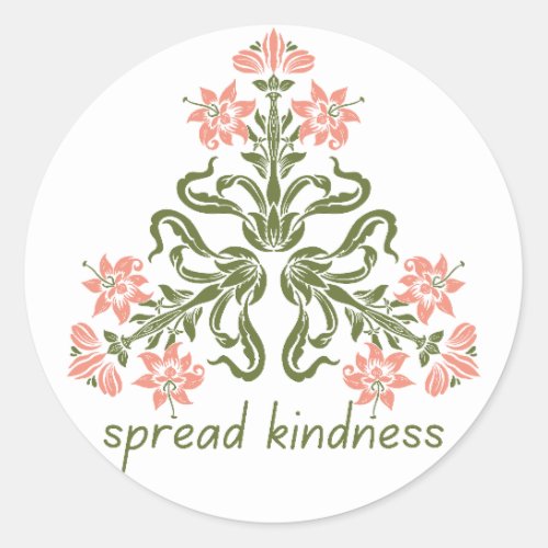 spread kindness retro pink flowers inspirational classic round sticker