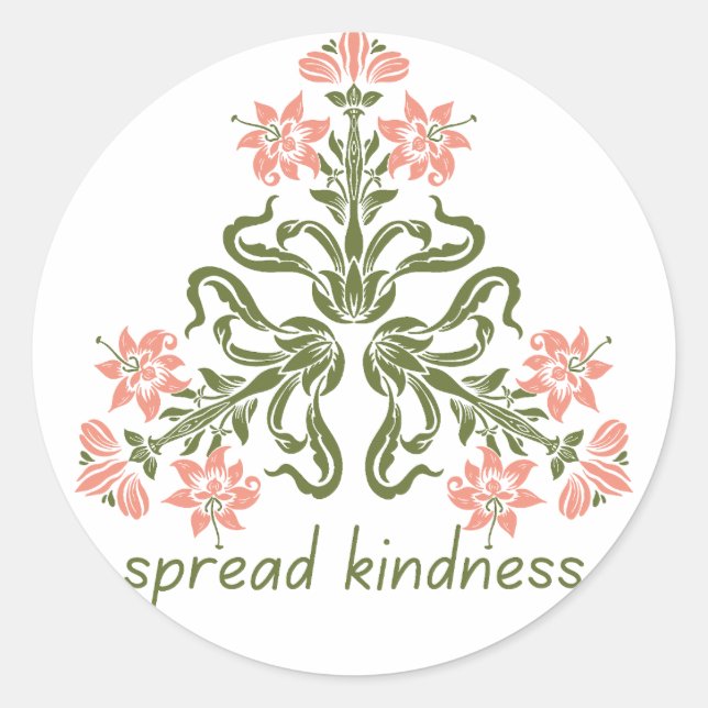 spread kindness retro pink flowers inspirational classic round sticker (Front)