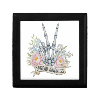 "Spread Kindness" Skeleton Peace Sign – Watercolor Gift Box
