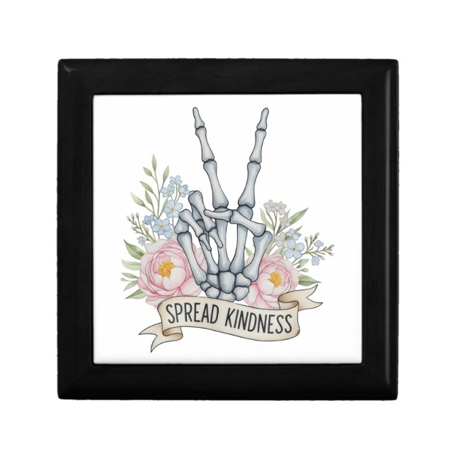 "Spread Kindness" Skeleton Peace Sign – Watercolor Gift Box (Front)