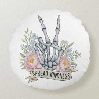 "Spread Kindness" Skeleton Peace Sign – Watercolor Round Pillow