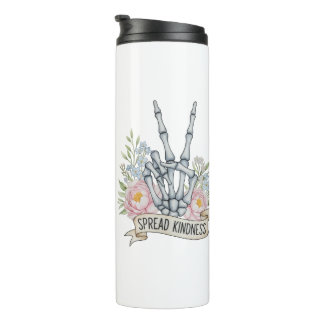 "Spread Kindness" Skeleton Peace Sign – Watercolor Thermal Tumbler