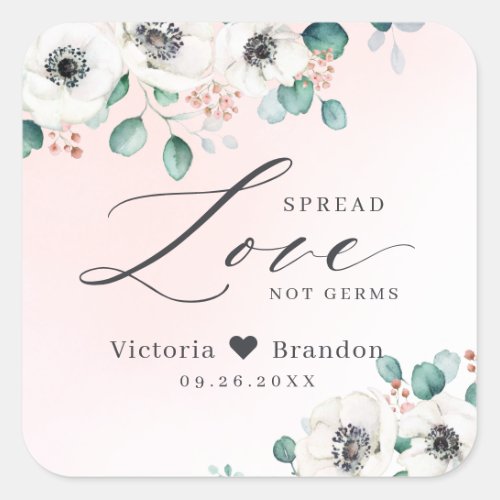 Spread Love anemone floral blush wedding favor  Square Sticker