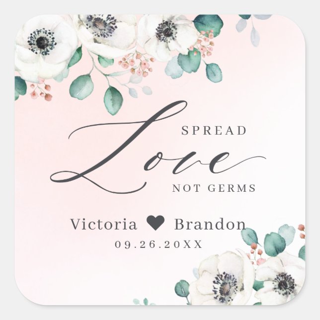 Spread Love anemone floral blush wedding favor  Square Sticker (Front)