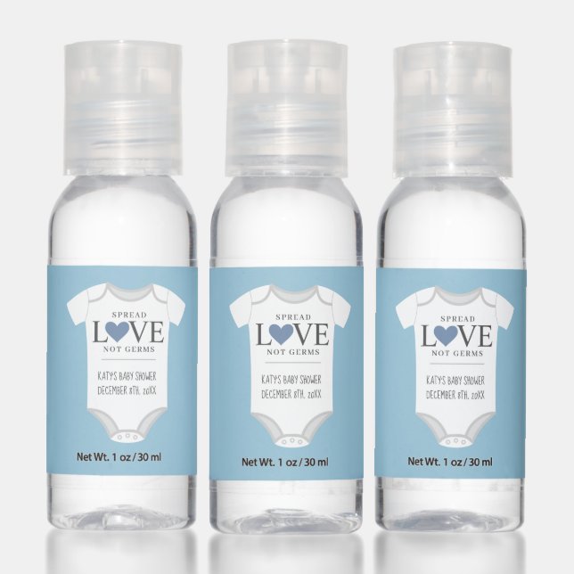 Spread Love Blue Boy Bodysuit Baby Shower Hand Sanitizer (Set)