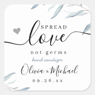 Spread Love Dusty Blue Greenery Wedding Favor Square Sticker