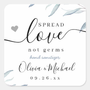 Spread Love Dusty Blue Greenery Wedding Favor Square Sticker