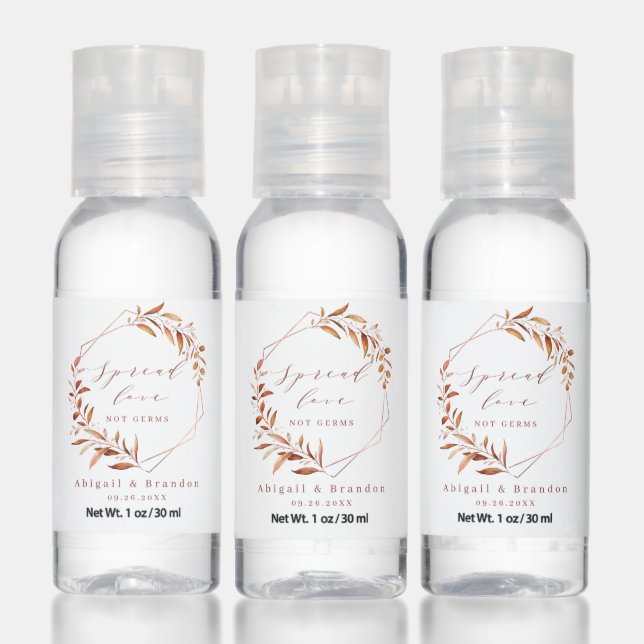 Spread Love Greenery Geometric Fall Rustic Wedding Hand Sanitizer (Set)