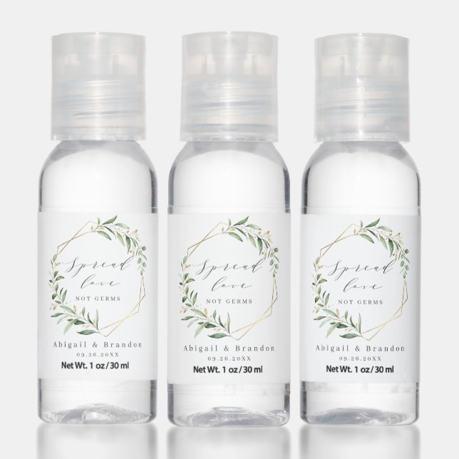 Spread Love Greenery Gold Geometric Rustic Wedding Hand Sanitizer (Set)