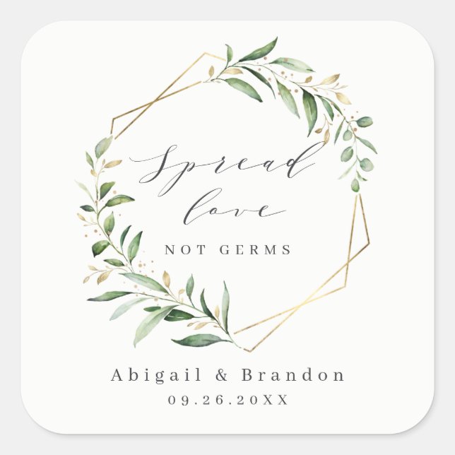 Spread Love Greenery Gold Geometric Rustic Wedding Square Sticker (Front)