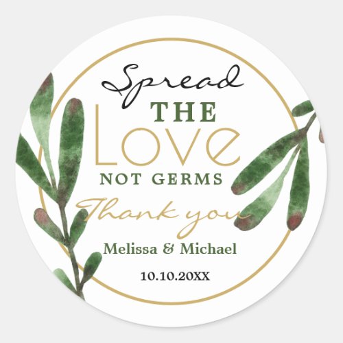 Spread Love Greenery Sanitizer Wedding Thank You Classic Round Sticker
