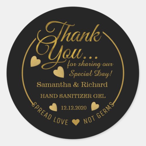 Spread Love Hand Sanitizer Black Gold Thank You Classic Round Sticker