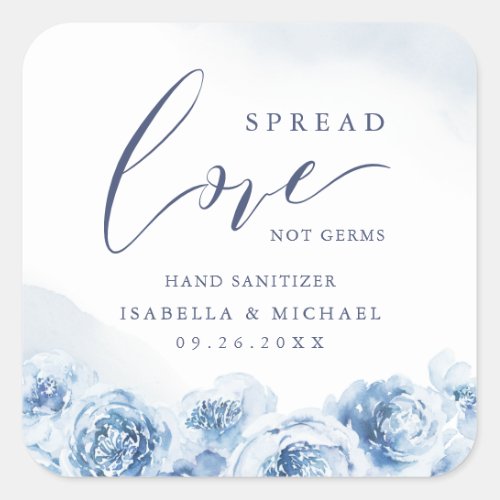 Spread Love Hand Sanitizer Blue Floral Wedding Squ Square Sticker