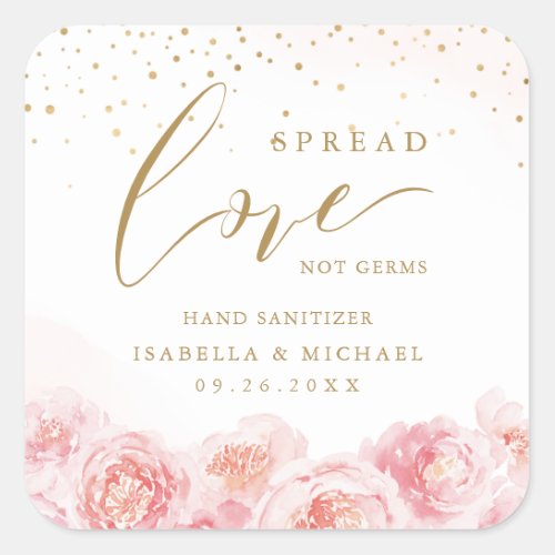 Spread Love Hand Sanitizer Floral Wedding Favor Square Sticker