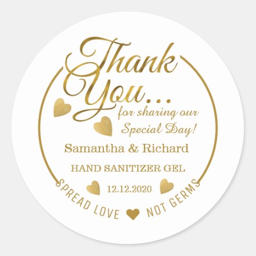 Spread Love Hand Sanitizer Gold Thank You Favor Classic Round Sticker