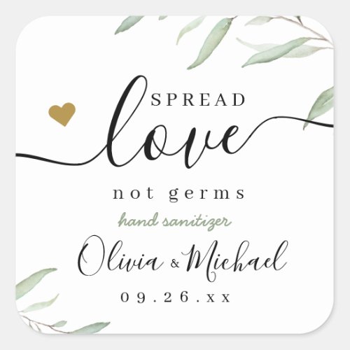 Spread Love Hand Sanitizer Greenery Wedding Favor Square Sticker