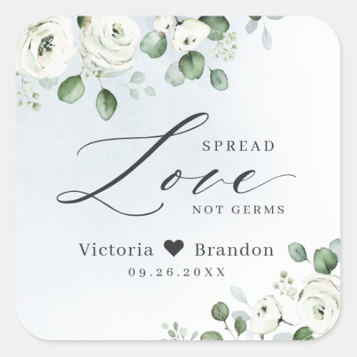 Spread Love Hand Sanitizer Greenery Wedding Favor Square Sticker