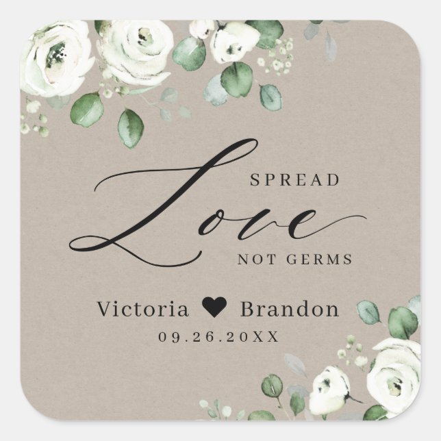 Spread Love Hand Sanitizer Greenery Wedding Favor Square Sticker (Front)