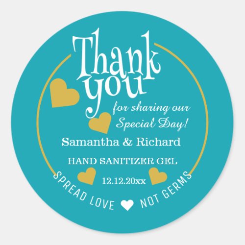 Spread Love Hand Sanitizer Thank You Teal Blue Classic Round Sticker