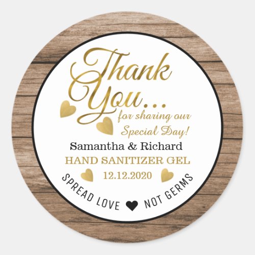 Spread Love Hand Sanitizer Wood Thank You Favor Classic Round Sticker