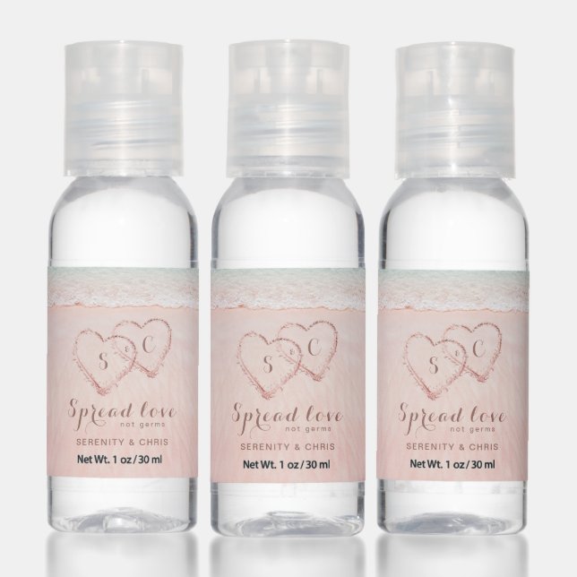 Spread Love Hearts in the sand beach wedding favor Hand Sanitizer (Set)