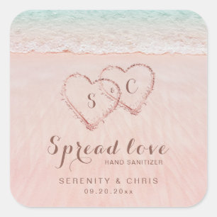 Spread Love Hearts in the sand beach wedding favor Square Sticker