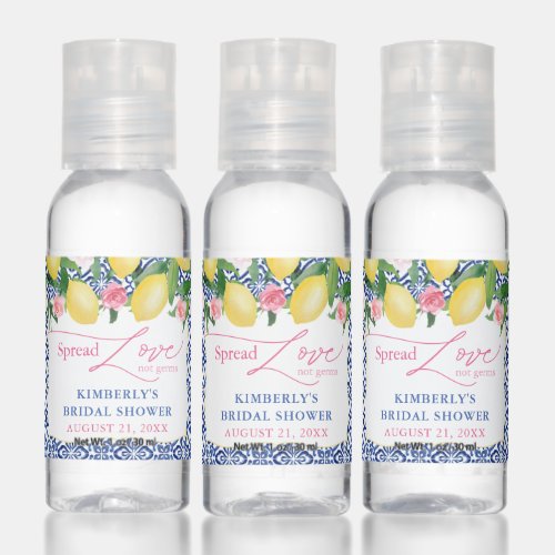 Spread Love Not Germs Amalfi Lemons Wedding Shower Hand Sanitizer