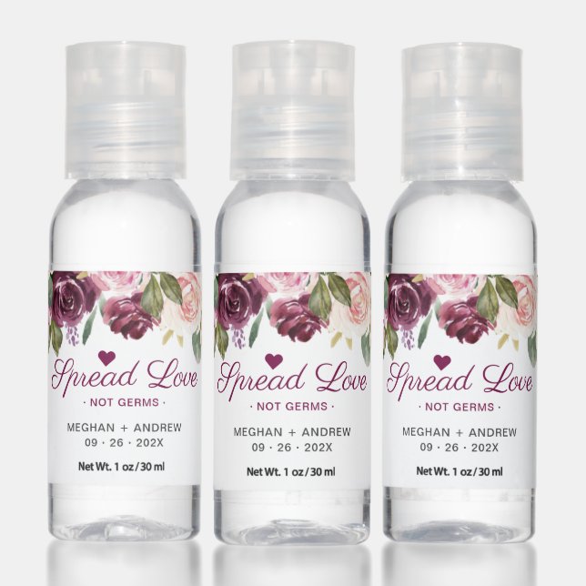 Spread Love Not Germs Beautiful Purple Floral Hand Sanitizer (Set)