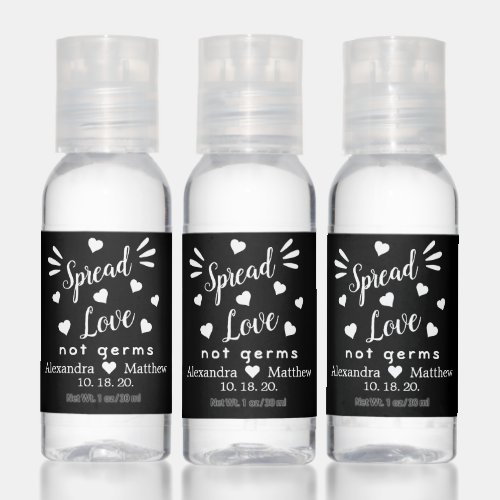 Spread Love  Not Germs Black White Wedding Hand Sanitizer