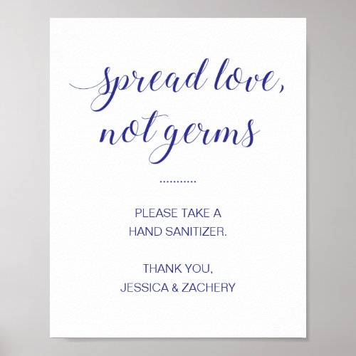Spread Love Not Germs Blue Hand Sanitizer Wedding Poster