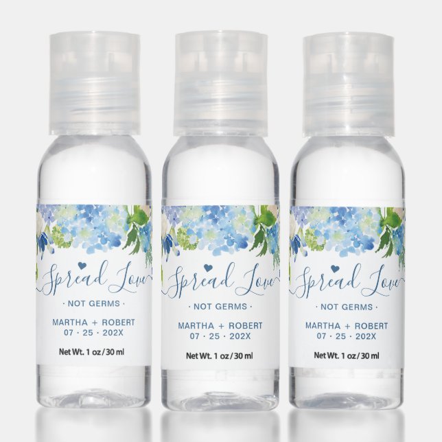 Spread Love Not Germs Blue Hydrangeas Chic Floral Hand Sanitizer (Set)