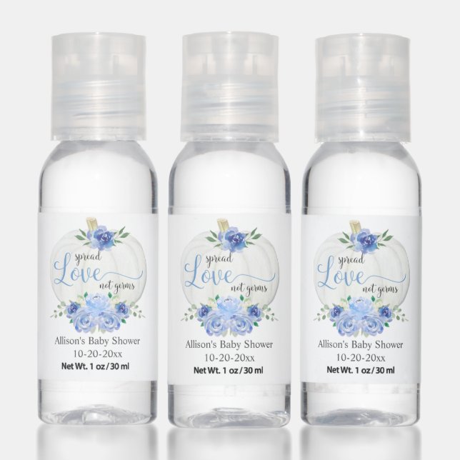 Spread love not germs blue pumpkin baby shower hand sanitizer (Set)