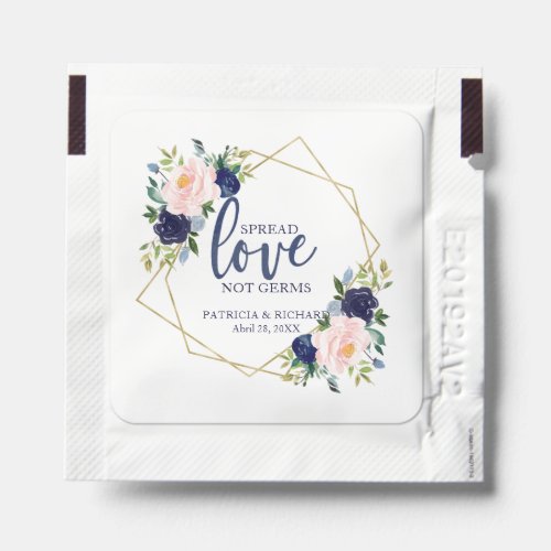 Spread Love Not Germs Blush Blue Floral Wedding Hand Sanitizer Packet