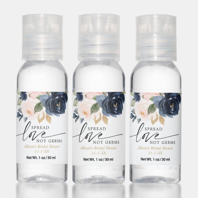 Spread love not germs blush pink navy blue bridal hand sanitizer (Set)