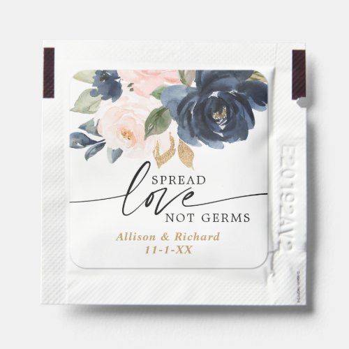 Spread love not germs blush pink navy gold wedding hand sanitizer packet