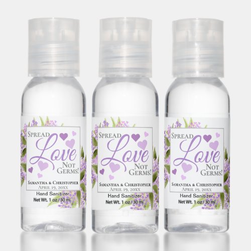 Spread Love not Germs Boho Lilacs Wedding Favor Hand Sanitizer