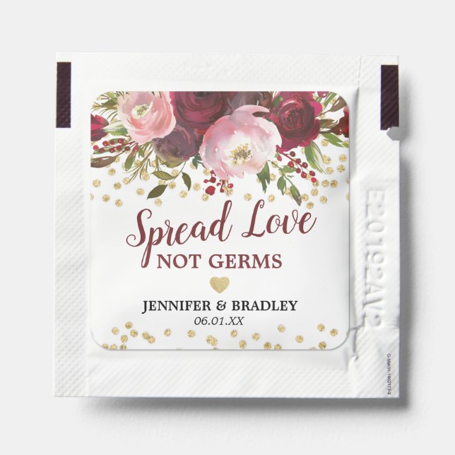 Spread Love Not Germs Burgundy Wedding Hand Sanitizer Packet (Sticker on Packet)