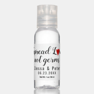 Spread love not germs calligraphy wedding favor hand sanitizer