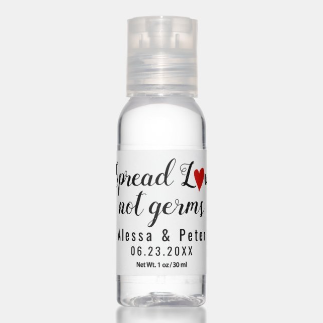 Spread love not germs calligraphy wedding favor hand sanitizer (Front)