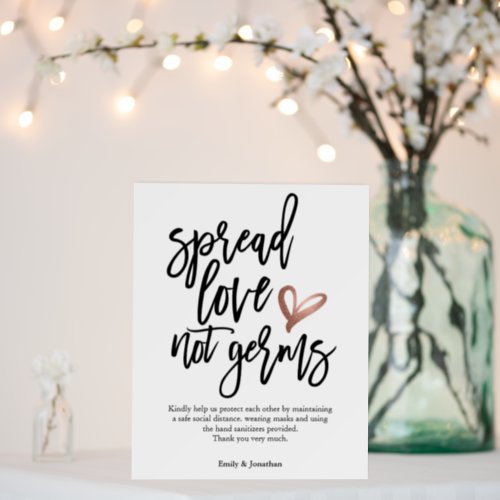 Spread Love Not Germs Covid Safety Wedding Sign