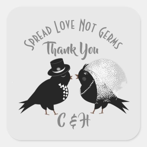 Spread Love Not Germs Cute Love Birds Wedding Square Sticker