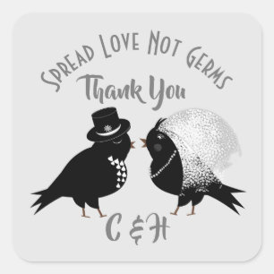 Spread Love Not Germs Cute Love Birds Wedding Square Sticker