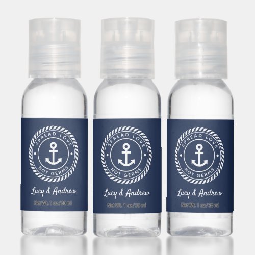 Spread Love Not Germs  Cute Nautical Wedding Hand Sanitizer