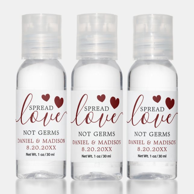 Spread Love Not Germs Cute Wedding Favor Hand Sanitizer (Set)