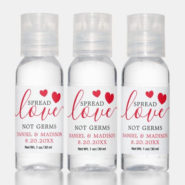 Spread Love Not Germs Cute Wedding Favor Hand Sanitizer (Set)